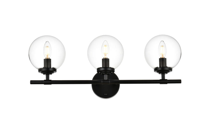 Elegant Ingrid LD7302W24BLK Bath Vanity Light 24 in. wide - Black And Clear