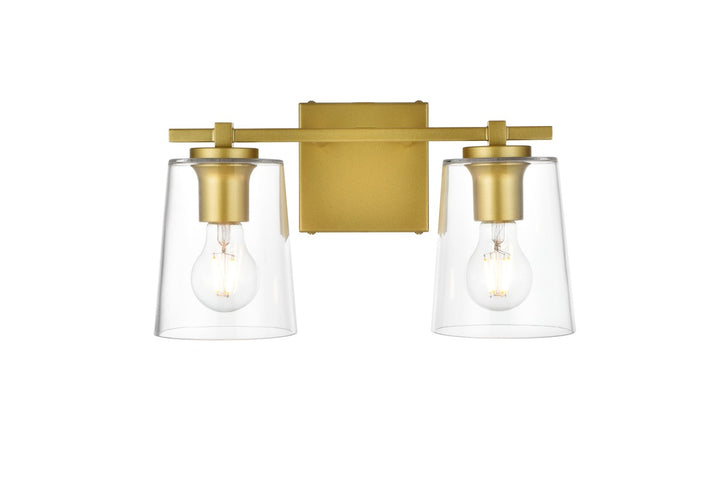 Elegant Kacey LD7310W14BRA Bath Vanity Light 14 in. wide - Brass And Clear