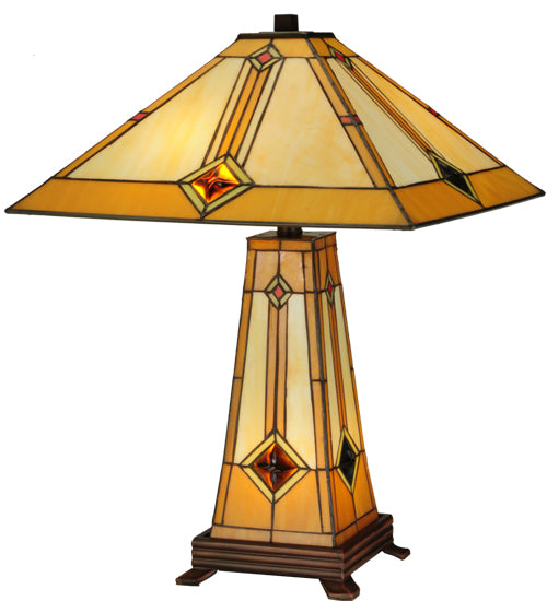 Meyda Tiffany Lighting 138111 Diamond Mission Three Light Table Lamp Lamp Bronze / Dark