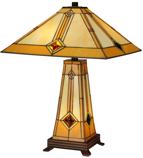 Meyda Tiffany Lighting 138111 Diamond Mission Three Light Table Lamp Lamp Bronze / Dark