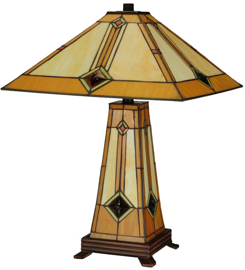 Meyda Tiffany Lighting 138111 Diamond Mission Three Light Table Lamp Lamp Bronze / Dark