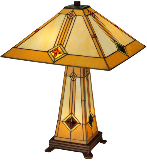 Meyda Tiffany Lighting 138111 Diamond Mission Three Light Table Lamp Lamp Bronze / Dark