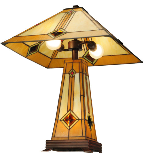 Meyda Tiffany Lighting 138111 Diamond Mission Three Light Table Lamp Lamp Bronze / Dark