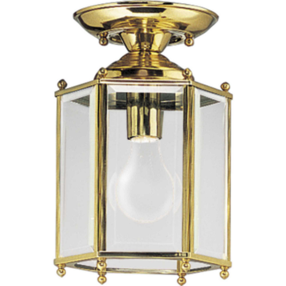 Progress Lighting P5834-10 Beveled Glass One Light Close To Ceiling Outdoor Brass - Polished / Cast