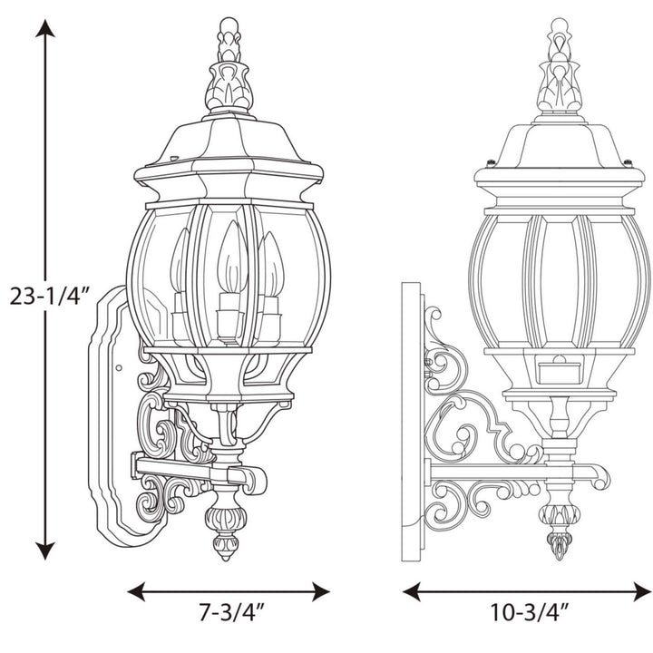 Progress Lighting P5700-31 Onion Lantern Three Light Large Wall Lantern Outdoor Black