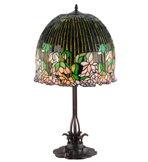 Meyda Tiffany Lighting 138581 Tiffany Flowering Lotus Three Light Table Lamp Lamp Bronze / Dark
