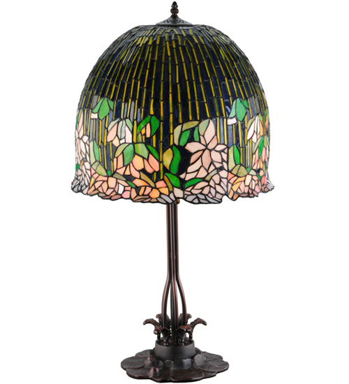 Meyda Tiffany Lighting 138581 Tiffany Flowering Lotus Three Light Table Lamp Lamp Bronze / Dark