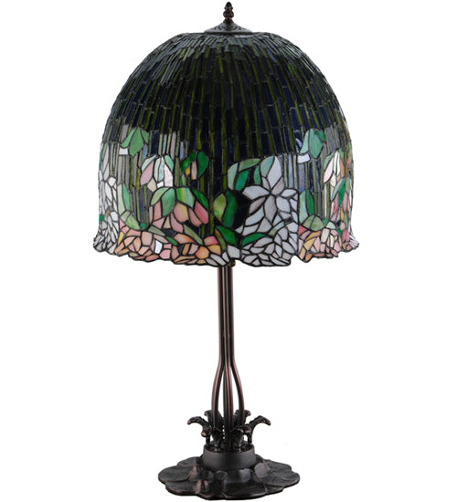 Meyda Tiffany Lighting 138581 Tiffany Flowering Lotus Three Light Table Lamp Lamp Bronze / Dark