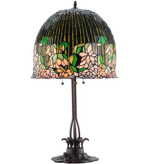 Meyda Tiffany Lighting 138581 Tiffany Flowering Lotus Three Light Table Lamp Lamp Bronze / Dark
