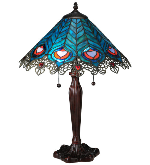 Meyda Tiffany Lighting 138775 Peacock Feather Two Light Table Lamp Lamp Bronze / Dark