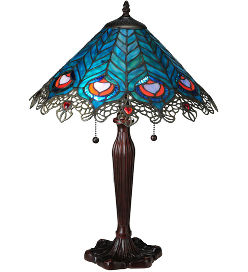 Meyda Tiffany Lighting 138775 Peacock Feather Two Light Table Lamp Lamp Bronze / Dark