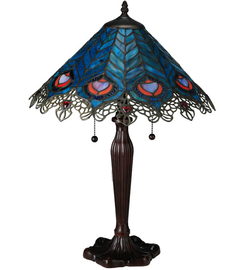 Meyda Tiffany Lighting 138775 Peacock Feather Two Light Table Lamp Lamp Bronze / Dark
