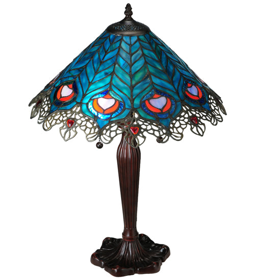 Meyda Tiffany Lighting 138775 Peacock Feather Two Light Table Lamp Lamp Bronze / Dark
