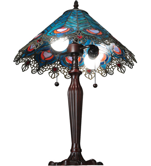 Meyda Tiffany Lighting 138775 Peacock Feather Two Light Table Lamp Lamp Bronze / Dark