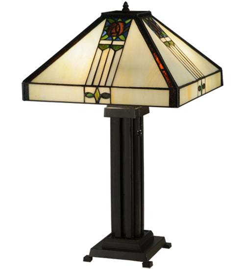 Meyda Tiffany Lighting 139227 Pasadena Rose Two Light Table Lamp Lamp Bronze / Dark