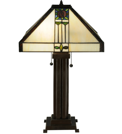 Meyda Tiffany Lighting 139227 Pasadena Rose Two Light Table Lamp Lamp Bronze / Dark
