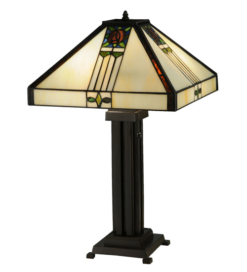Meyda Tiffany Lighting 139227 Pasadena Rose Two Light Table Lamp Lamp Bronze / Dark