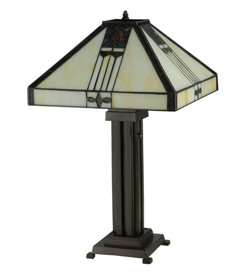 Meyda Tiffany Lighting 139227 Pasadena Rose Two Light Table Lamp Lamp Bronze / Dark