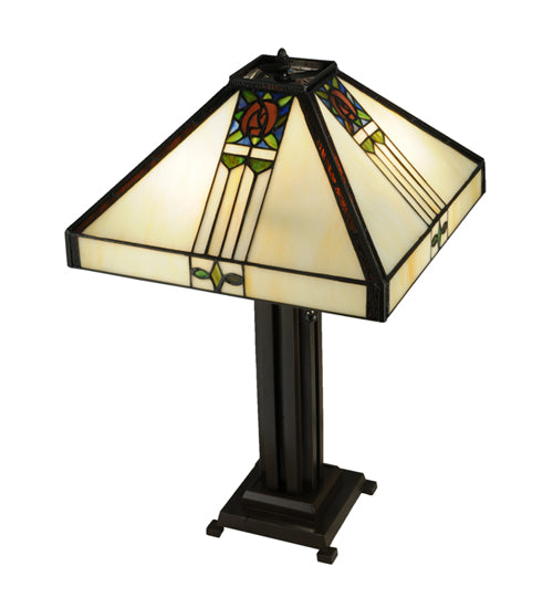 Meyda Tiffany Lighting 139227 Pasadena Rose Two Light Table Lamp Lamp Bronze / Dark