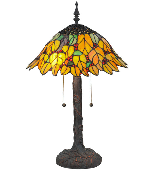 Meyda Tiffany Lighting 139603 Follaje Two Light Table Lamp Lamp Bronze / Dark