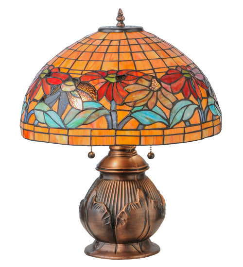 Meyda Tiffany Lighting 139609 Black Eyed Susan Two Light Table Lamp Lamp Copper/Antique/Verde