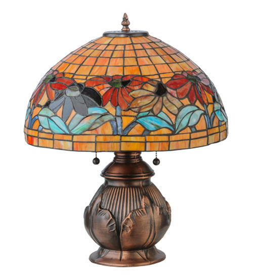 Meyda Tiffany Lighting 139609 Black Eyed Susan Two Light Table Lamp Lamp Copper/Antique/Verde