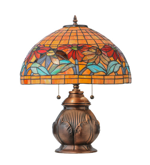 Meyda Tiffany Lighting 139609 Black Eyed Susan Two Light Table Lamp Lamp Copper/Antique/Verde