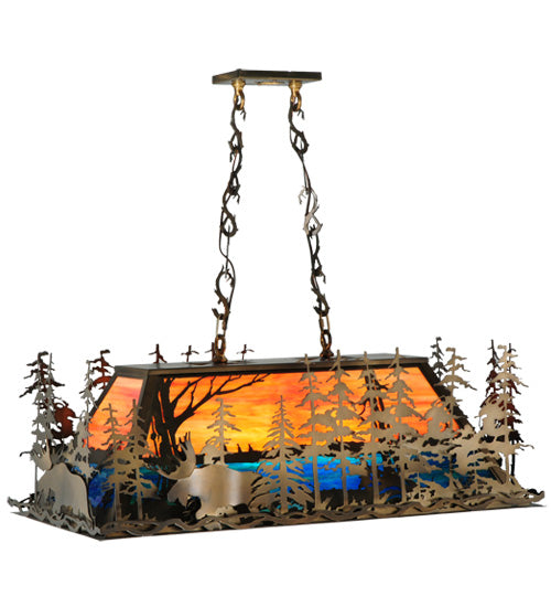 Meyda Tiffany Moose Through The Trees 139921 Pendant Light - Antique Copper/Oa Blue/Green