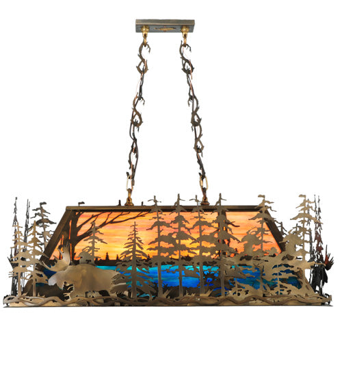 Meyda Tiffany Moose Through The Trees 139921 Pendant Light - Antique Copper/Oa Blue/Green