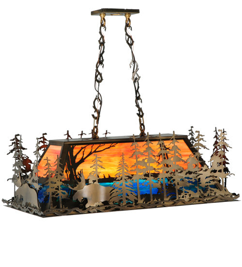 Meyda Tiffany Moose Through The Trees 139921 Pendant Light - Antique Copper/Oa Blue/Green