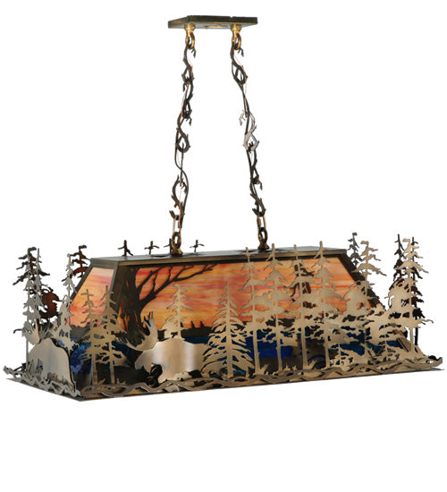 Meyda Tiffany Moose Through The Trees 139921 Pendant Light - Antique Copper/Oa Blue/Green