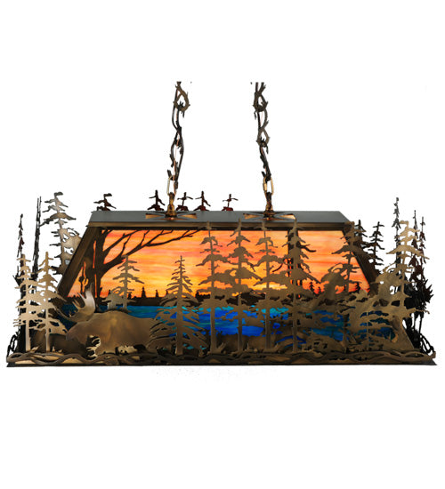 Meyda Tiffany Moose Through The Trees 139921 Pendant Light - Antique Copper/Oa Blue/Green