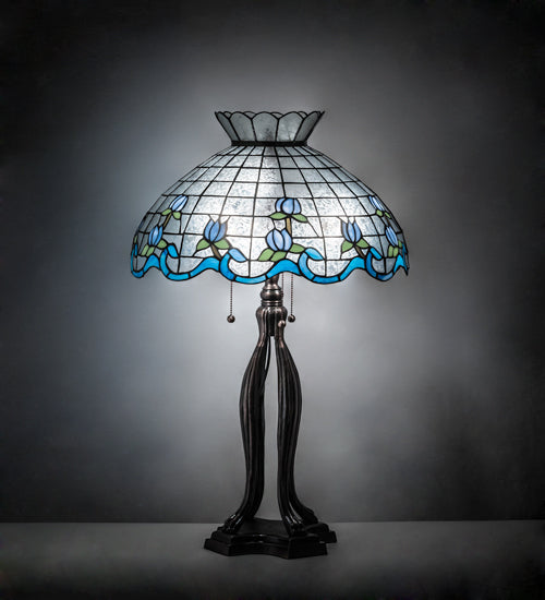 Meyda Tiffany Lighting 140466 Roseborder Three Light Table Lamp Lamp Bronze / Dark