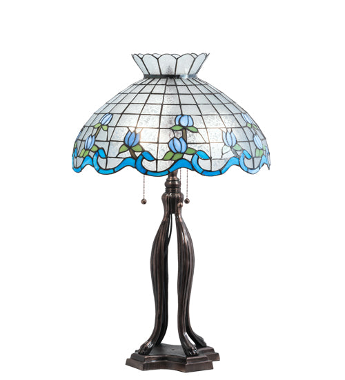 Meyda Tiffany Lighting 140466 Roseborder Three Light Table Lamp Lamp Bronze / Dark