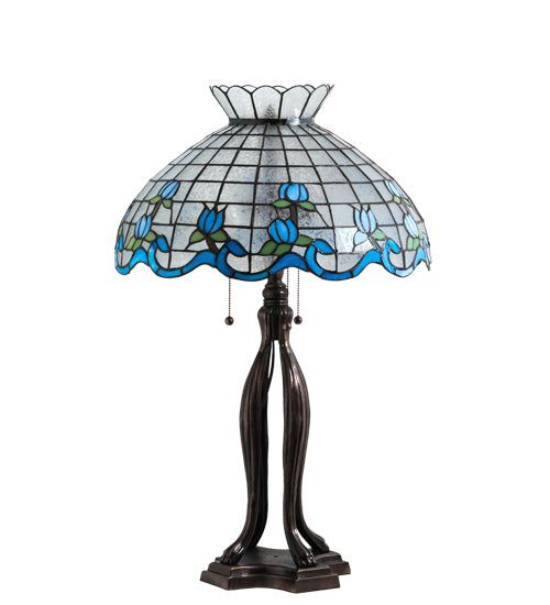 Meyda Tiffany Lighting 140466 Roseborder Three Light Table Lamp Lamp Bronze / Dark