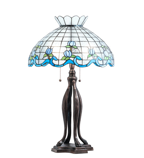 Meyda Tiffany Lighting 140466 Roseborder Three Light Table Lamp Lamp Bronze / Dark