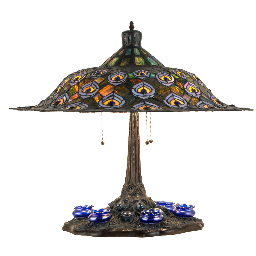 Meyda Tiffany Lighting 49869 Tiffany Peacock Feather Three Light Table Lamp Lamp Bronze / Dark