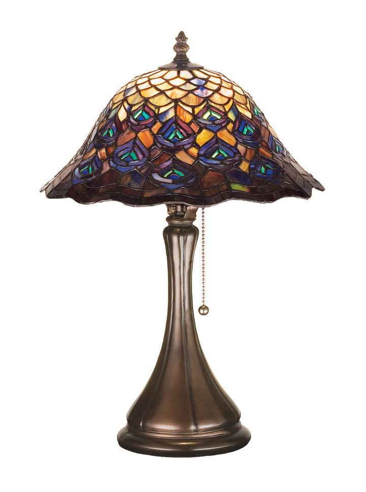 Meyda Tiffany Lighting 28568 Tiffany Peacock Feather One Light Accent Lamp Lamp Bronze / Dark