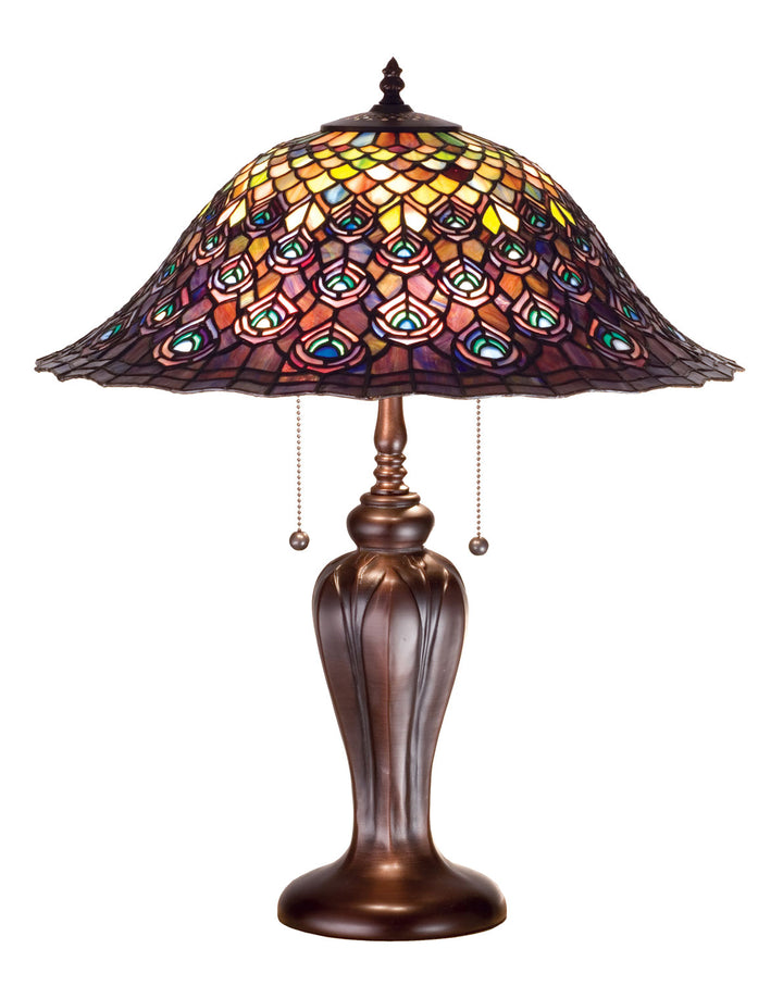 Meyda Tiffany Lighting 26666 Tiffany Peacock Feather Two Light Table Lamp Lamp Bronze / Dark