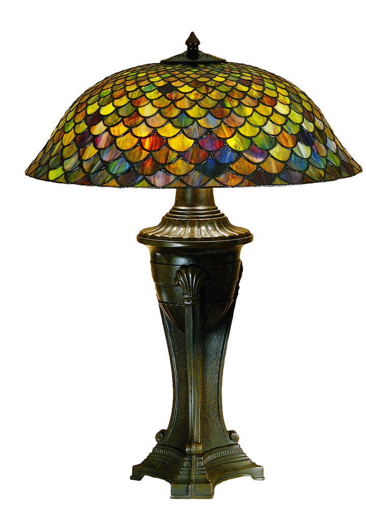 Meyda Tiffany Lighting 31115 Fishscale Three Light Table Lamp Lamp Bronze / Dark