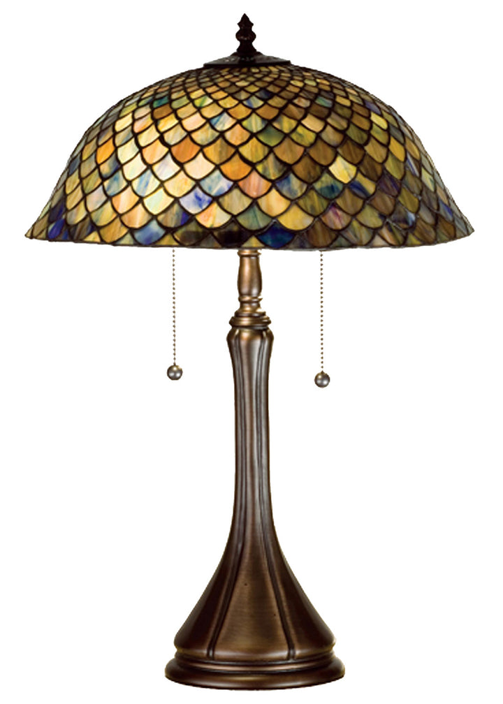 Meyda Tiffany Lighting 28369 Tiffany Fishscale Two Light Table Lamp Lamp Bronze / Dark