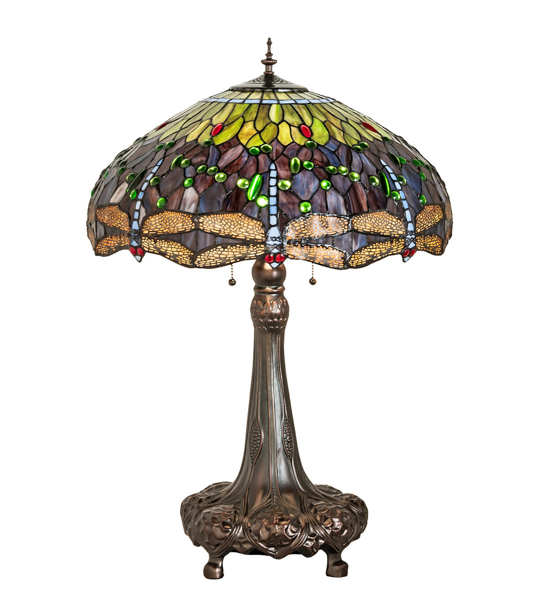 Meyda Tiffany Lighting 31112 Tiffany Hanginghead Dragonfly Three Light Table Lamp Lamp Bronze / Dark