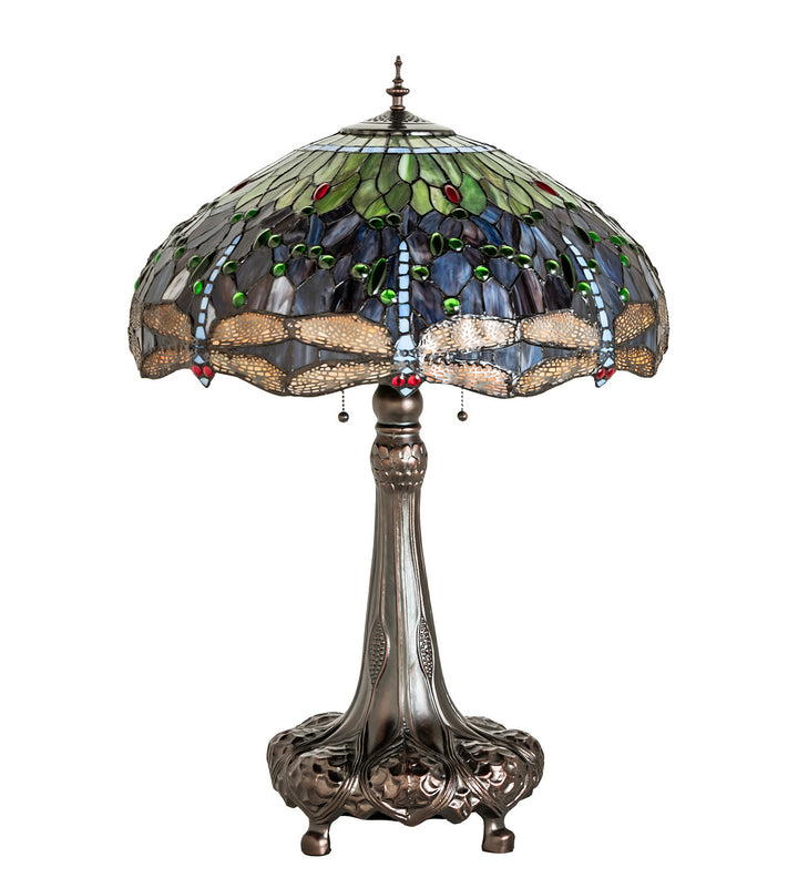 Meyda Tiffany Lighting 31112 Tiffany Hanginghead Dragonfly Three Light Table Lamp Lamp Bronze / Dark