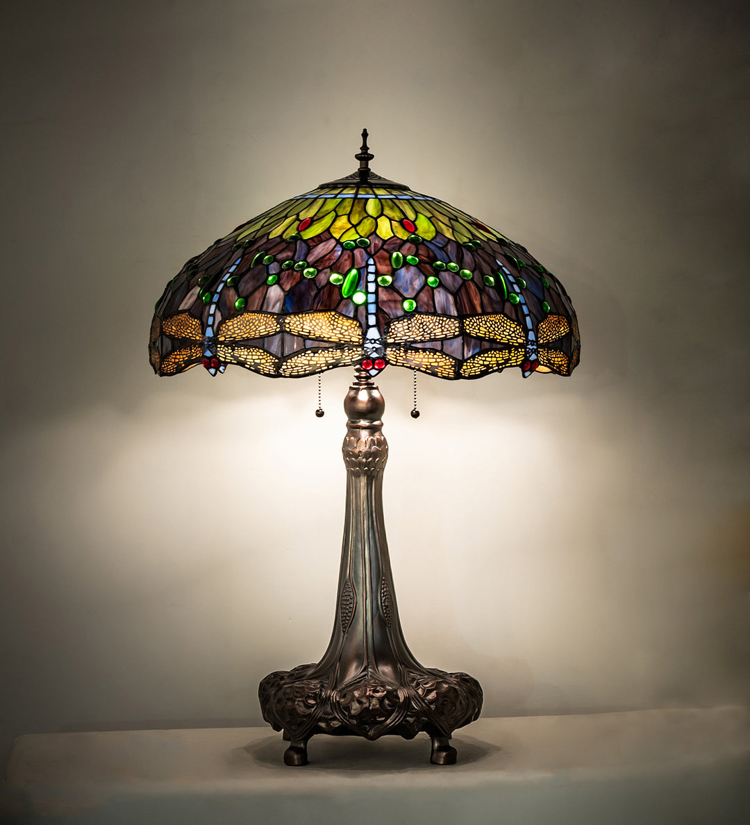 Meyda Tiffany Lighting 31112 Tiffany Hanginghead Dragonfly Three Light Table Lamp Lamp Bronze / Dark