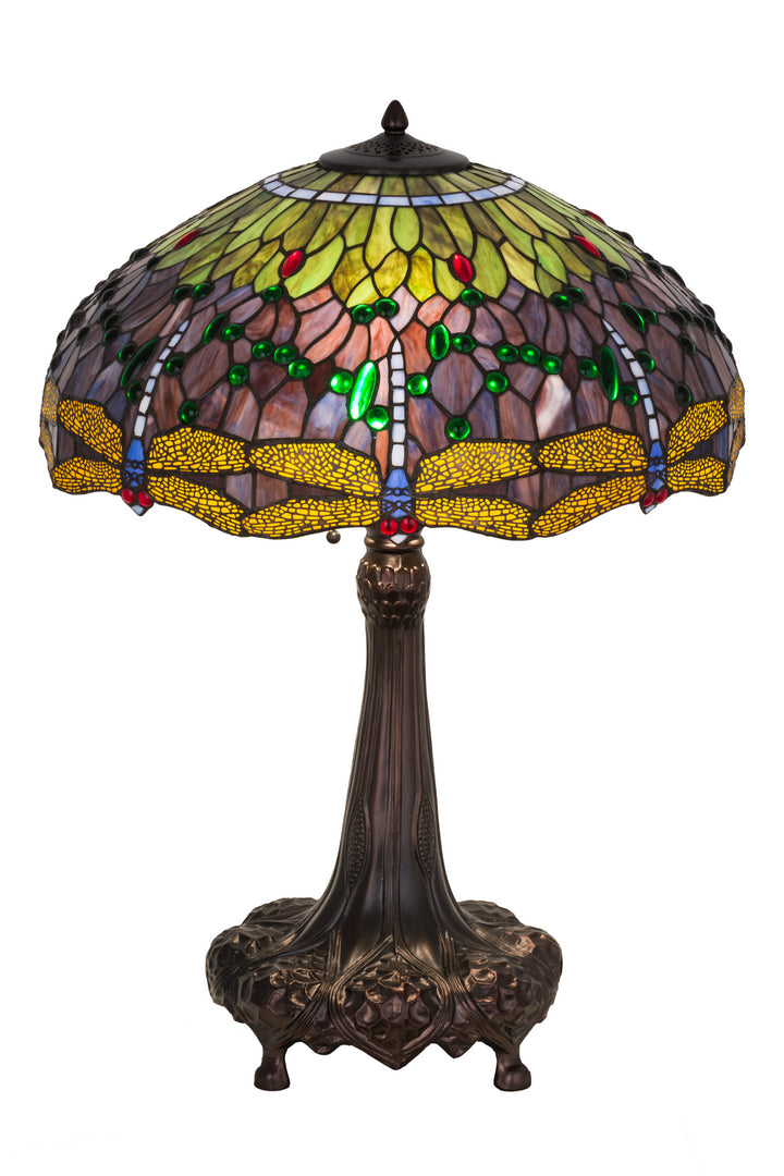 Meyda Tiffany Lighting 31112 Tiffany Hanginghead Dragonfly Three Light Table Lamp Lamp Bronze / Dark