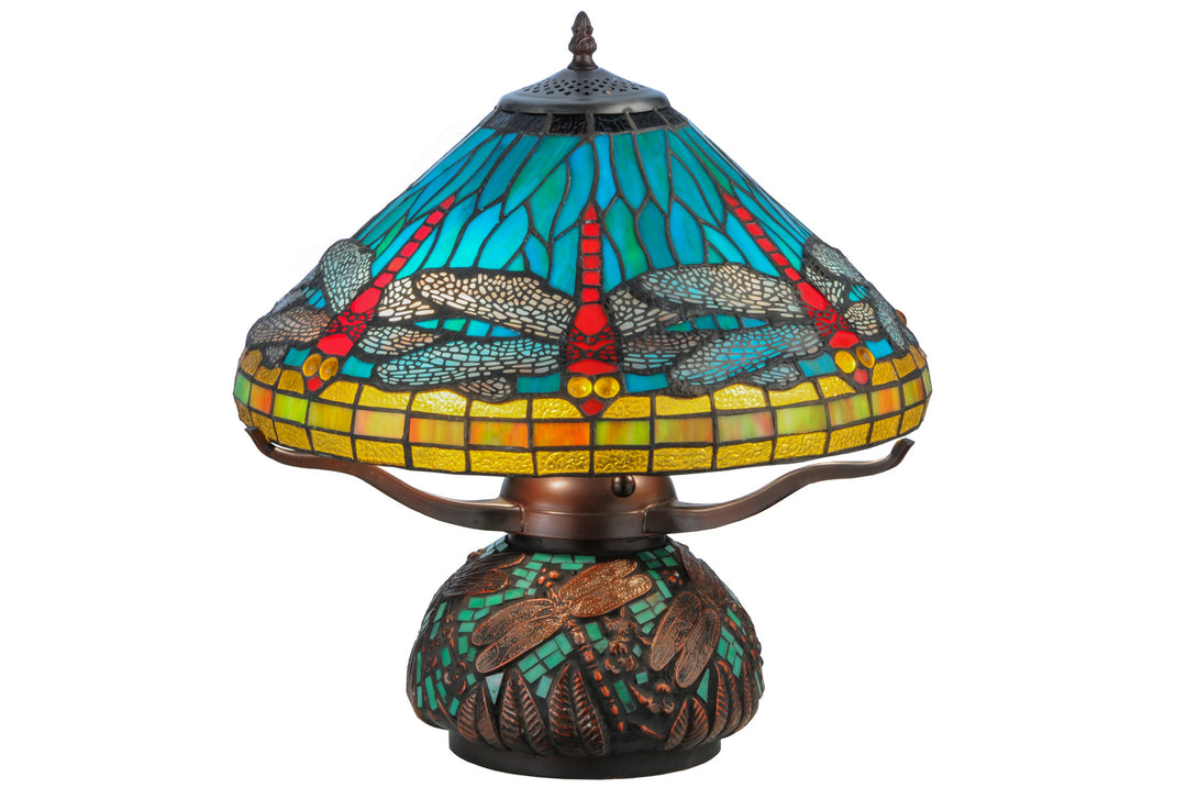 Meyda Tiffany Lighting 27159 Tiffany Dragonfly Three Light Table Lamp Lamp Bronze / Dark