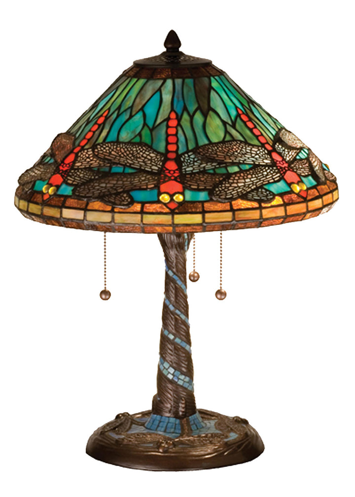 Meyda Tiffany Lighting 26682 Tiffany Dragonfly Three Light Table Lamp Lamp Bronze / Dark