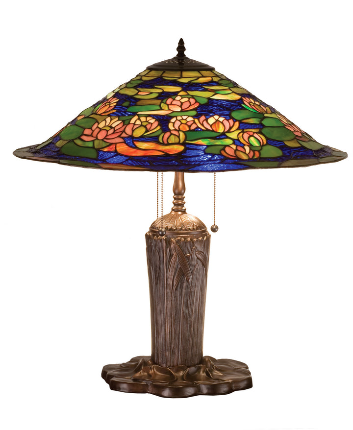 Meyda Tiffany Lighting 32300 Tiffany Pond Lily Three Light Table Lamp Lamp Bronze / Dark