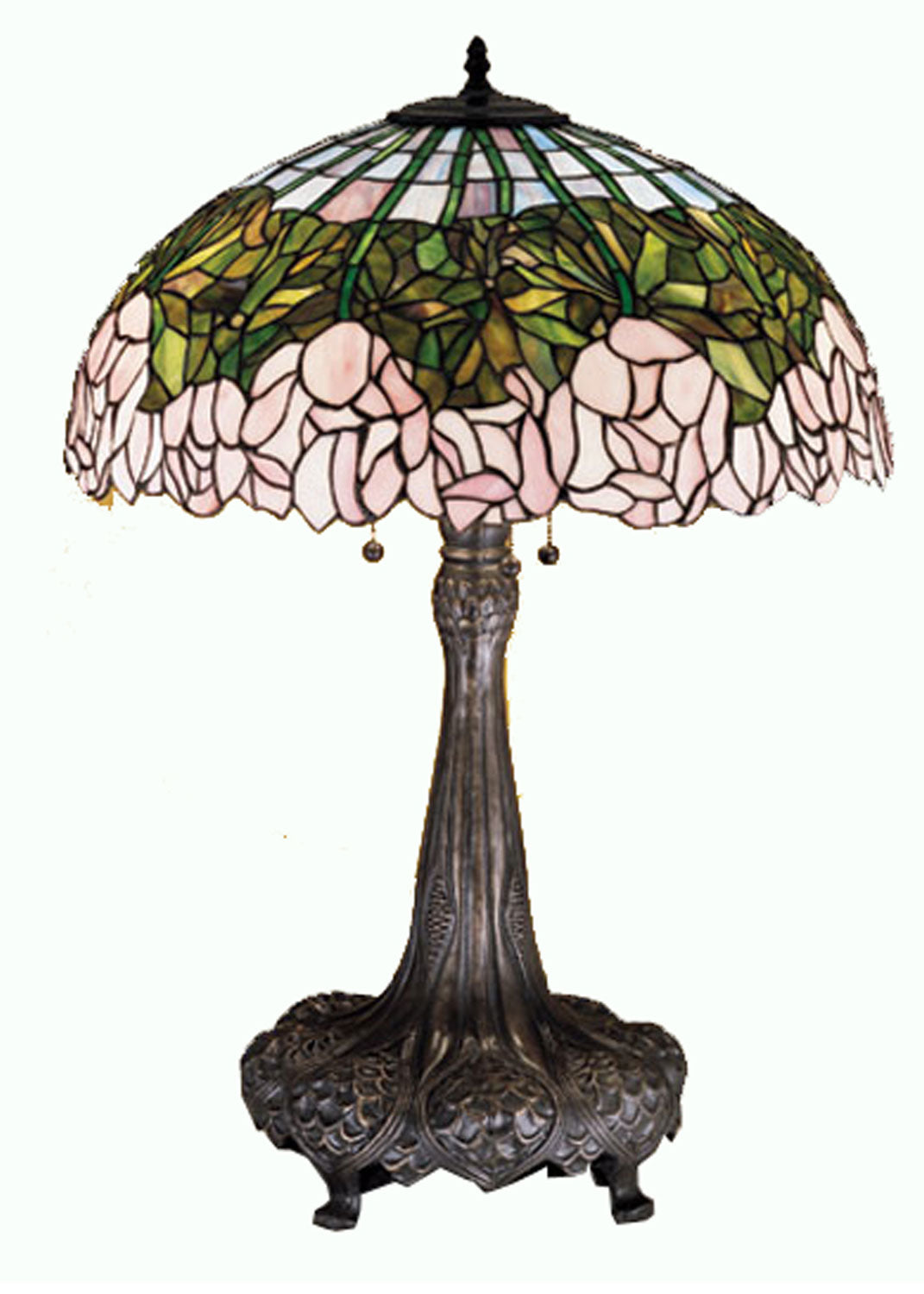 Meyda Tiffany Lighting 30513 Tiffany Cabbage Rose Three Light Table Lamp Lamp Bronze / Dark