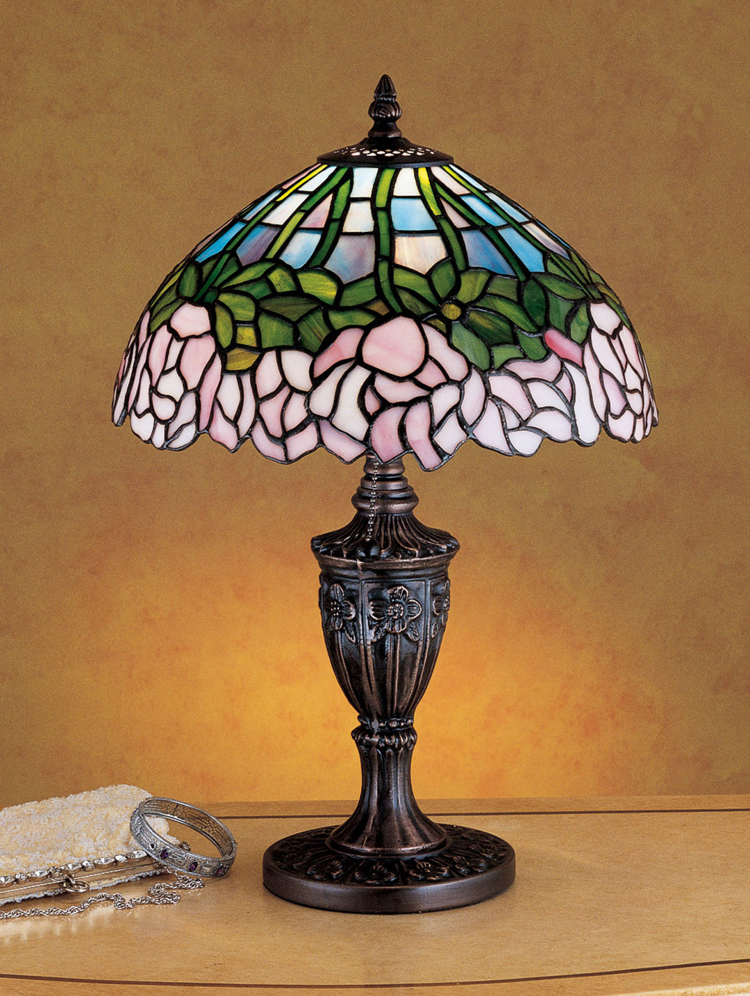 Meyda Tiffany Lighting 30343 Tiffany Cabbage Rose One Light Accent Lamp Lamp Bronze / Dark